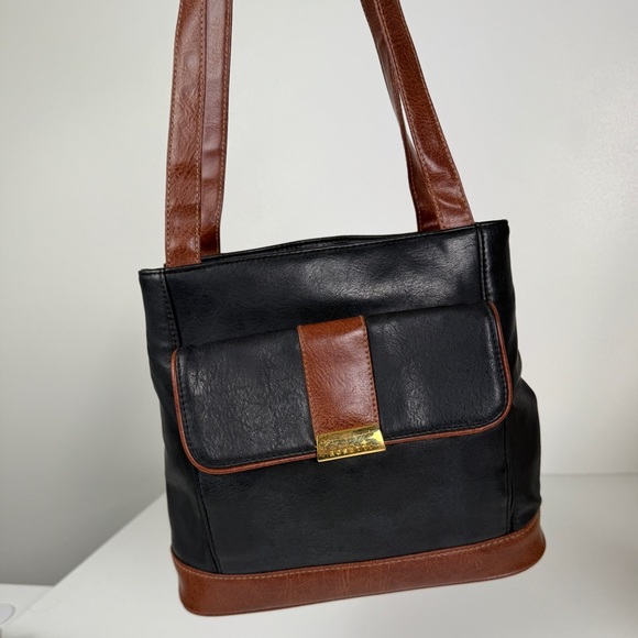 Rosetti Handbags - Rosetti Black & Brown Faux Leather Tote Bag | Vintage Style Shoulder Bag